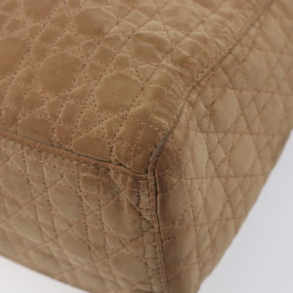 Christian Dior Cannage Lady Dior Hand Bag Nylon Beige Gold Tone Auth 208165