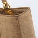 Christian Dior Cannage Lady Dior Hand Bag Nylon Beige Gold Tone Auth 208165-18