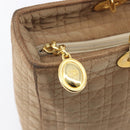 Christian Dior Cannage Lady Dior Hand Bag Nylon Beige Gold Tone Auth 208165-20