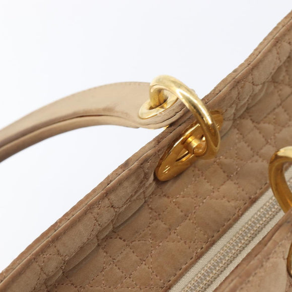 Christian Dior Cannage Lady Dior Hand Bag Nylon Beige Gold Tone Auth 208165