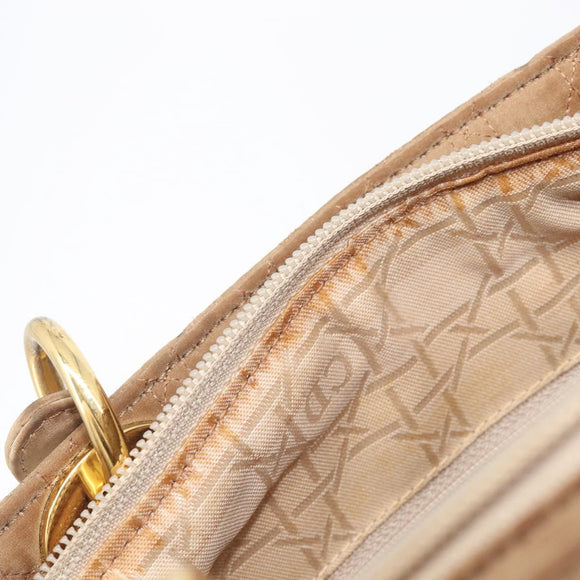 Christian Dior Cannage Lady Dior Hand Bag Nylon Beige Gold Tone Auth 208165