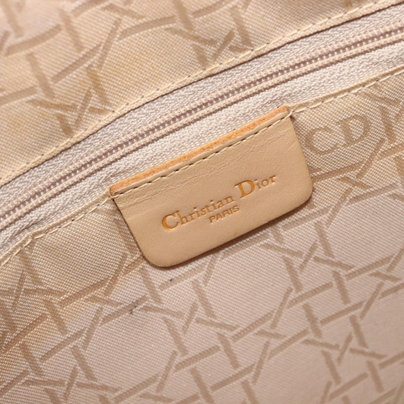 Christian Dior Cannage Lady Dior Hand Bag Nylon Beige Gold Tone Auth 208165
