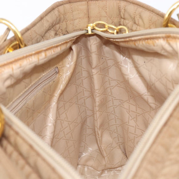 Christian Dior Cannage Lady Dior Hand Bag Nylon Beige Gold Tone Auth 208165