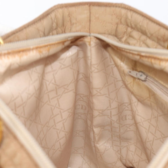 Christian Dior Cannage Lady Dior Hand Bag Nylon Beige Gold Tone Auth 208165