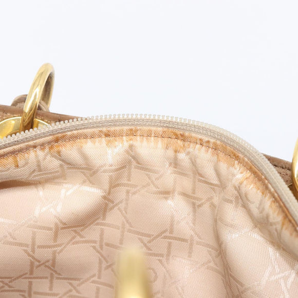 Christian Dior Cannage Lady Dior Hand Bag Nylon Beige Gold Tone Auth 208165