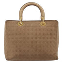 Christian Dior Cannage Lady Dior Hand Bag Nylon Beige Gold Tone Auth 208165-2