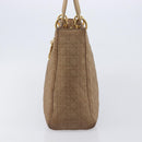 Christian Dior Cannage Lady Dior Hand Bag Nylon Beige Gold Tone Auth 208165-3