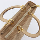 Christian Dior Cannage Lady Dior Hand Bag Nylon Beige Gold Tone Auth 208165-6