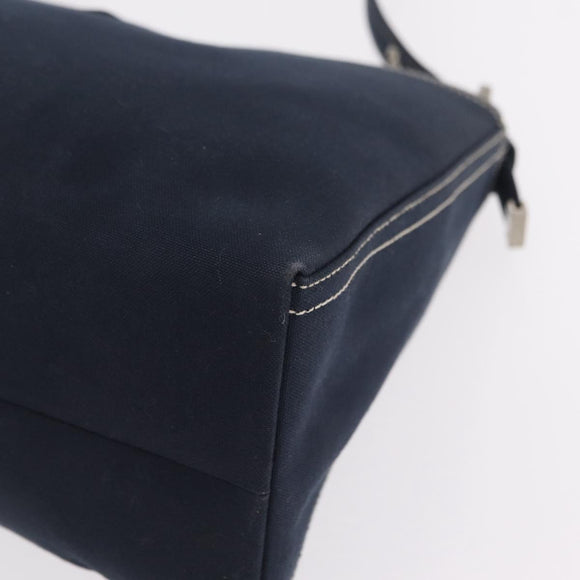 FENDI Mamma Baguette Shoulder Bag Canvas Navy Silver Auth 208169V