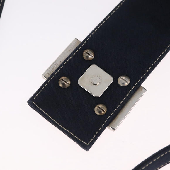 FENDI Mamma Baguette Shoulder Bag Canvas Navy Silver Auth 208169V