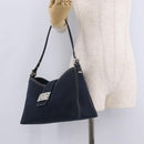 FENDI Mamma Baguette Shoulder Bag Canvas Navy Silver Auth 208169V-30