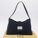 FENDI Mamma Baguette Shoulder Bag Canvas Navy Silver Auth 208169V-31