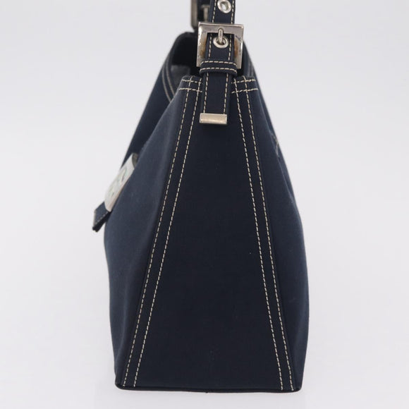 FENDI Mamma Baguette Shoulder Bag Canvas Navy Silver Auth 208169V