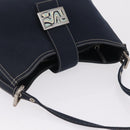 FENDI Mamma Baguette Shoulder Bag Canvas Navy Silver Auth 208169V-6