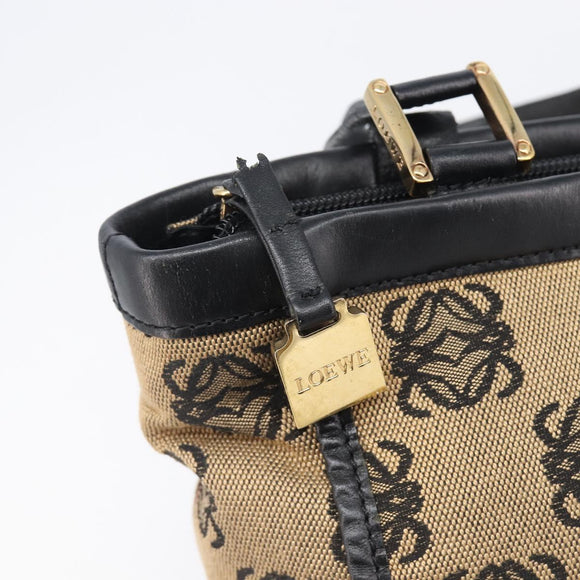 LOEWE Hand Bag Canvas Beige Gold Tone Auth 208170