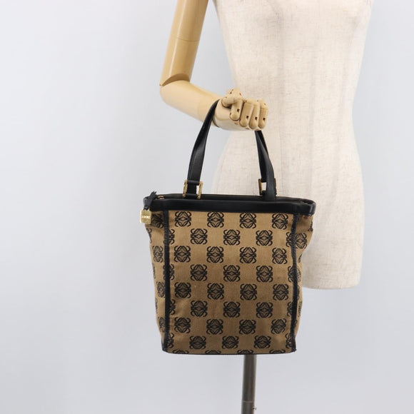 LOEWE Hand Bag Canvas Beige Gold Tone Auth 208170