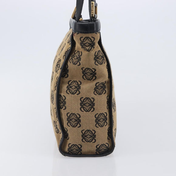LOEWE Hand Bag Canvas Beige Gold Tone Auth 208170