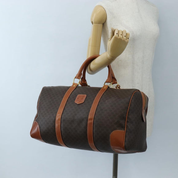 CELINE Macadam Boston Bag PVC Brown Gold Tone Auth 208171V