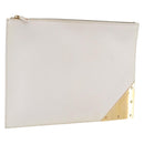 CELINE Clutch Bag Leather White Gold Tone Auth 208173-1
