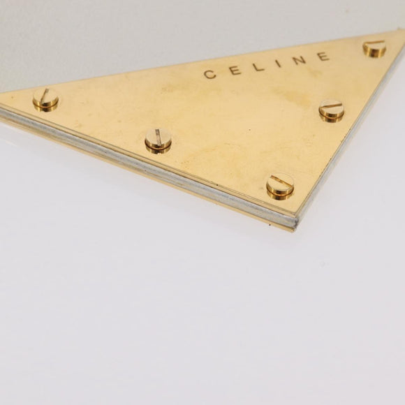 CELINE Clutch Bag Leather White Gold Tone Auth 208173