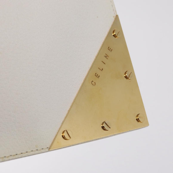 CELINE Clutch Bag Leather White Gold Tone Auth 208173