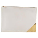 CELINE Clutch Bag Leather White Gold Tone Auth 208173-13