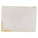 CELINE Clutch Bag Leather White Gold Tone Auth 208173-2