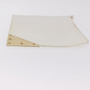 CELINE Clutch Bag Leather White Gold Tone Auth 208173-3