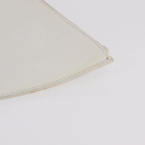 CELINE Clutch Bag Leather White Gold Tone Auth 208173