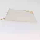 CELINE Clutch Bag Leather White Gold Tone Auth 208173-5