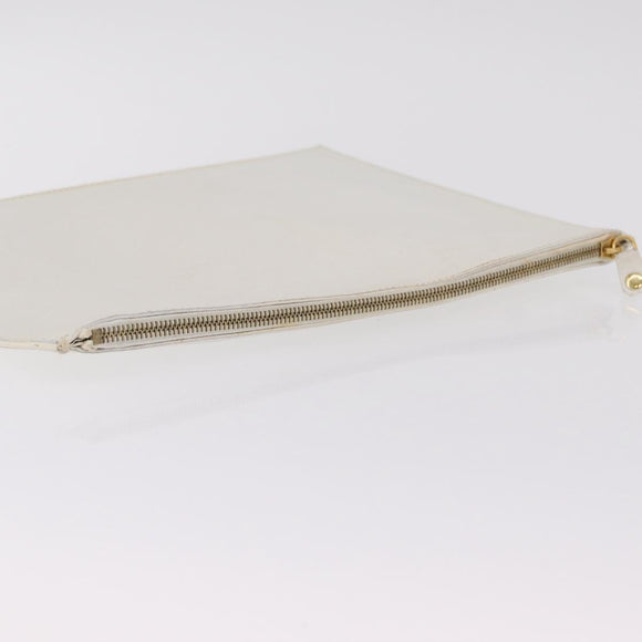 CELINE Clutch Bag Leather White Gold Tone Auth 208173