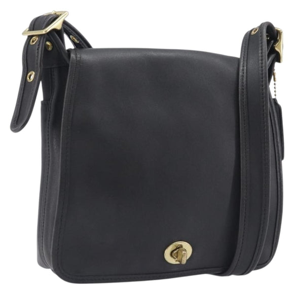 Coach Shoulder Bag Leather Black Gold Tone Auth 208189A