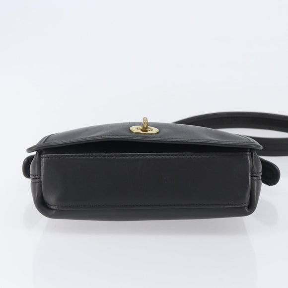 Coach Shoulder Bag Leather Black Gold Tone Auth 208189A