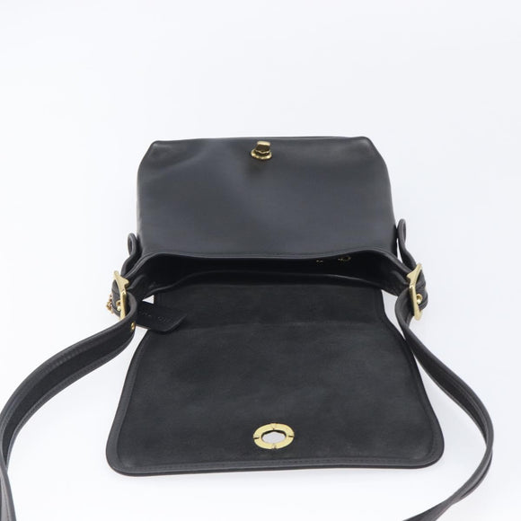 Coach Shoulder Bag Leather Black Gold Tone Auth 208189A