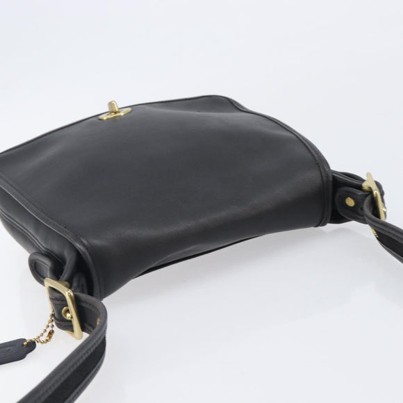Coach Shoulder Bag Leather Black Gold Tone Auth 208189A