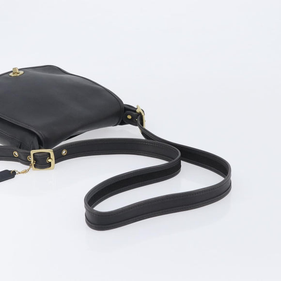 Coach Shoulder Bag Leather Black Gold Tone Auth 208189A