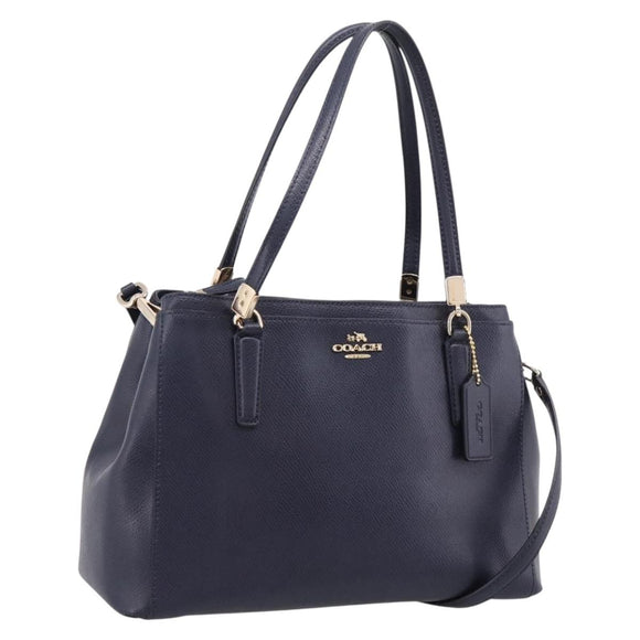 Coach Shoulder Bag Leather 2way Navy Gold Tone Auth 208190A