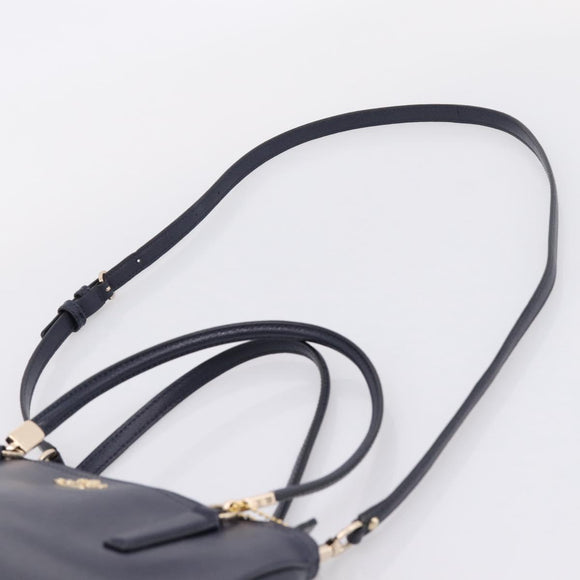 Coach Shoulder Bag Leather 2way Navy Gold Tone Auth 208190A