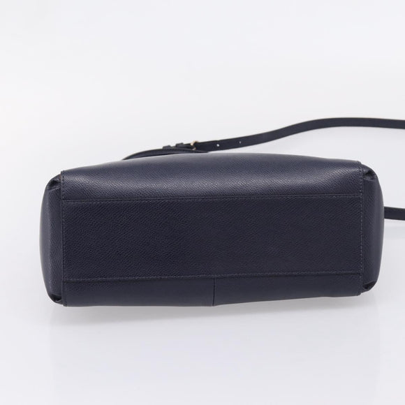 Coach Shoulder Bag Leather 2way Navy Gold Tone Auth 208190A