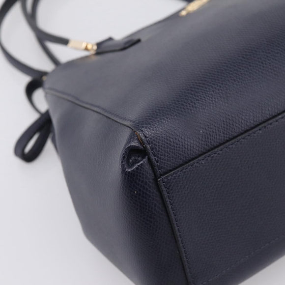 Coach Shoulder Bag Leather 2way Navy Gold Tone Auth 208190A