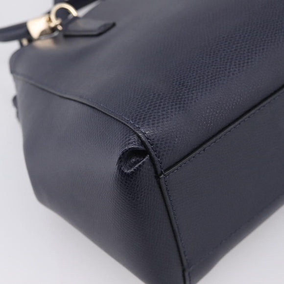 Coach Shoulder Bag Leather 2way Navy Gold Tone Auth 208190A