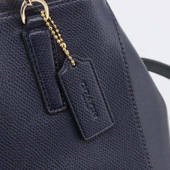 Coach Shoulder Bag Leather 2way Navy Gold Tone Auth 208190A