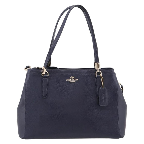 Coach Shoulder Bag Leather 2way Navy Gold Tone Auth 208190A