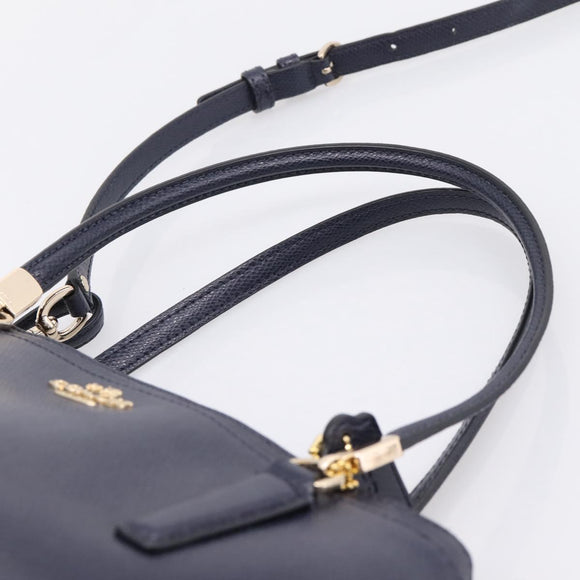 Coach Shoulder Bag Leather 2way Navy Gold Tone Auth 208190A