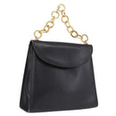 Salvatore Ferragamo Chain Hand Bag Leather Black Gold Auth 208207A-1