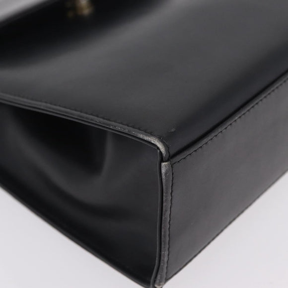 Salvatore Ferragamo Chain Hand Bag Leather Black Gold Auth 208207A
