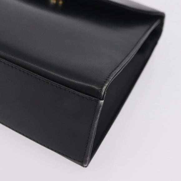 Salvatore Ferragamo Chain Hand Bag Leather Black Gold Auth 208207A