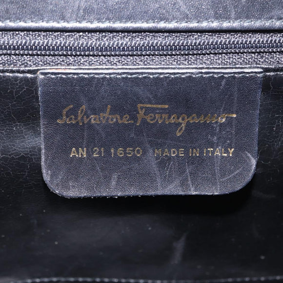Salvatore Ferragamo Chain Hand Bag Leather Black Gold Auth 208207A