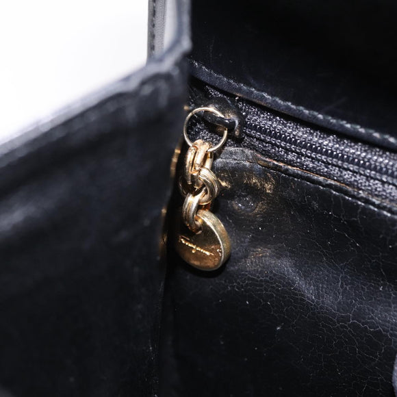 Salvatore Ferragamo Chain Hand Bag Leather Black Gold Auth 208207A