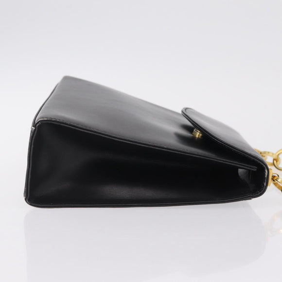 Salvatore Ferragamo Chain Hand Bag Leather Black Gold Auth 208207A